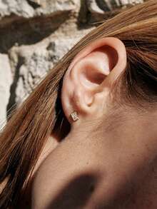 1对S925纯银耳骨钉，简约优雅，清新时尚，日常佩戴耳环，女士礼物 - 方形 - 查看 6