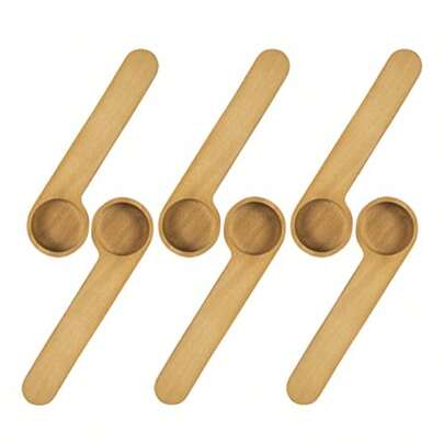 Wooden Coffee Scoop And Bag Clip Tablespoon Wood Measuring Scoop With Bags Sealer 2-In-1 Bags Sealer Measuring Spoon For Beans Espresso Coffee Tea 6