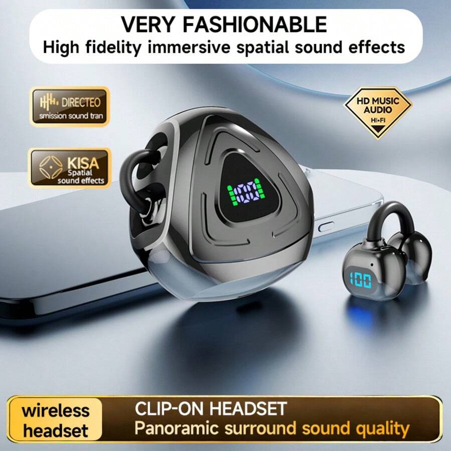 NEW SENYANG New True Wireless Open-Ear Headphones, Bluetooth Non-Intrusive Clip-On Earphones, Video Earphones, TWS HIFI Dolby Bass 9D Stereo, HD Call Earphones, Suitable For Android, Sports Earphones, Smart Earphones, Gifts, Gaming Earphones, Sports Earphones, Couples Earphones Suitable For Commuting, Movies, Gaming, Calls, Sports And More Scenarios - Upgraded Stylish Triangular Headphones - View 1