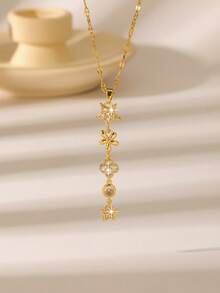 1件优雅长款吊坠项链，适合女性佩戴，日常佩戴或作为婚礼/友谊礼物都非常合适，八芒星、蝴蝶、树叶、星星、四叶草幸运符饰品 - 金黃色 - 查看 4