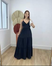 Women's Duna Ruffled Maxi Dress With Built-In Bra - Elegance, Lightness And Perfect Drape. - Negro - Ver 1