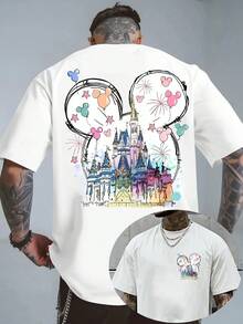 (Camiseta de algodón puro de 230 g) Camiseta Disney, camiseta gráfica con silueta de la cabeza de Mickey Mouse y flores, camiseta casual de moda urbana, 100 % algodón. Camiseta para hombre, casual para hombre, cómoda, camiseta de moda, algodón estilo urbano - Blanco - Ver 1