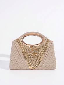 闪亮水钻装饰晚宴手拿包，手提亮片钱包，适合晚宴、派对、时尚等场合 - 金色 - 查看 9