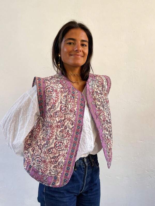 GMFP Petite Women's Casual Elegant Printed Vacation Style Jacquard Sleeveless Vest, Cotton, Autumn/Winter Pink