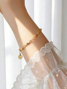 Charm-In 1pc Minimalist Rhombus Design Bracelet, Elegant & Versatile, Suitable For Daily Wear Or Gatherings, Holiday Gift - Yellow Gold - View 2