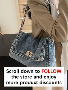 New Fashion Versatile Shoulder Bag, Crossbody Bag, Shopping Tote, Work Bag, College Student Backpack, Casual Handbag, Simple Japanese Style Shoulder Bag, Large Capacity Shoulder Bag - Blue - View 3