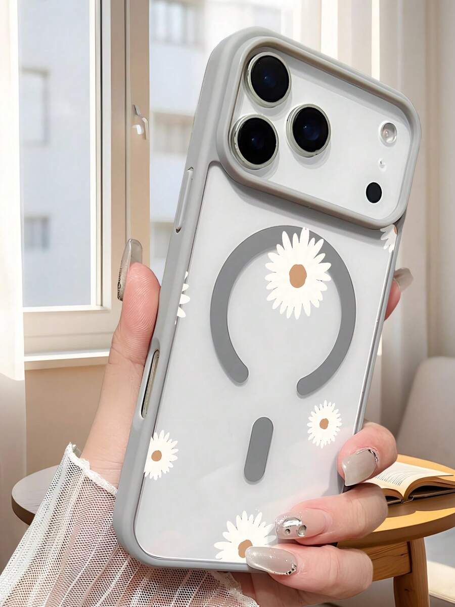 1pc White Daisy Floral Pattern Magnetic Phone Case Aesthetic Botanical Art Design Elegant For Flower Lover Birthday Bestie Compatible With Iphone 17 Pro Max 17pro 17Air 17 16 15 14 13 12 11 X XS XSMAX Plus Pro ProMax S25Ultra S25 S24 S23FE S22 Plus FE Case - 粉色 - 查看 1