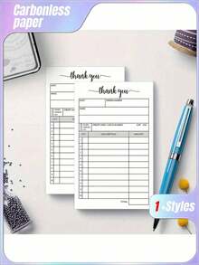 1pc Order Book & 2 Partial Carbonless Papers - Orders, Small Business Invoice Book - (50 Sheets Each, White/Yellow) - Multicolor - View 3