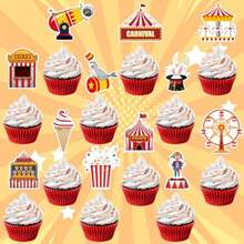 48 Pack Circus Cupcake Toppers Circus Tent Clown Hat Trick Cupcake Picks For Carnival Theme Party Baby Shower Birthday Party Decoration Supplies - Travel - View 4