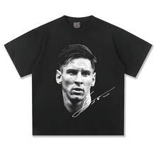 2026 Short Sleeve Messis Messis American Football Head Vintage Print Fashion Loose Wash Heavy Cotton Short Sleeve T-Shirt - màu đen - Xem 1