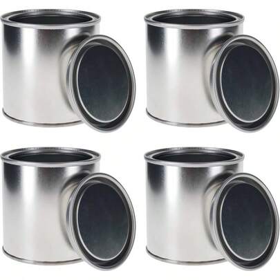 Small 1/2 Pint Unlined Empty Metal Paint Can Bucket With Lids, Pack Of 4 - Triple Tight Lid Seal, 8 Fl. Oz. Steel Coating Storage Container Tin - Store Oil - Based Paint, Art, Crafts