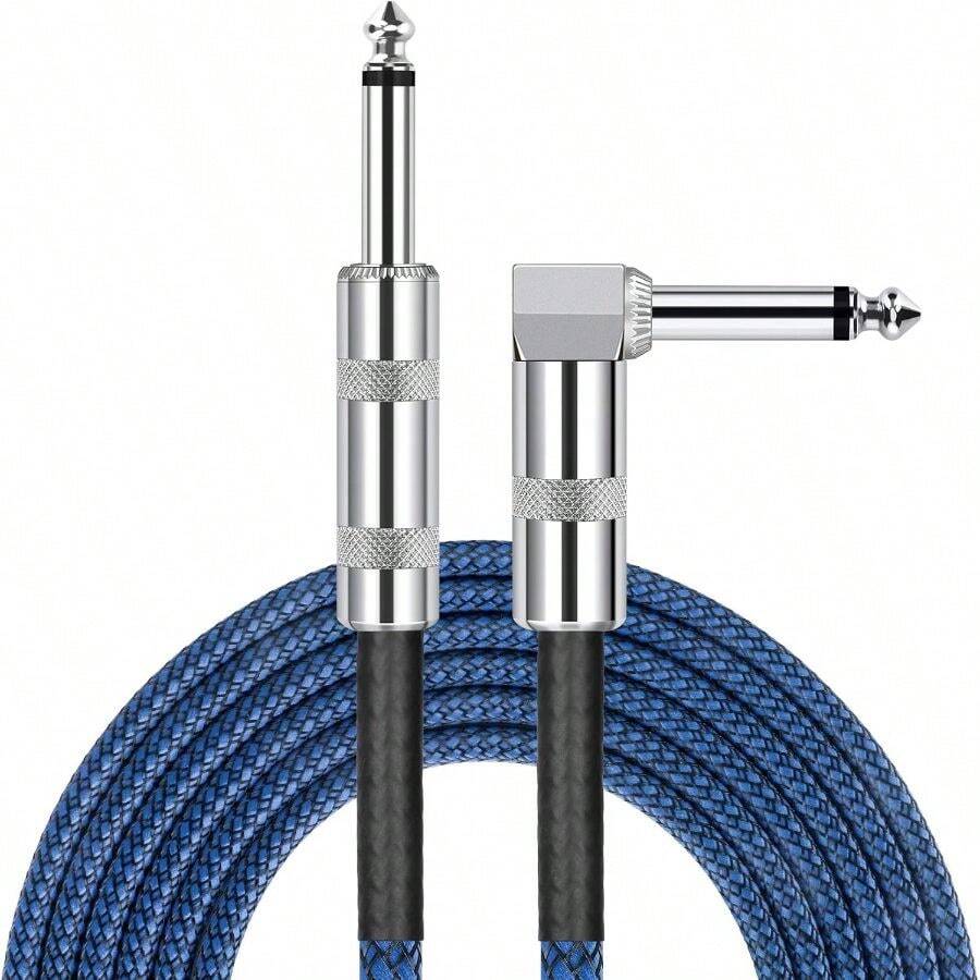 1/4 Inch Guitar Cable 10 Ft Straight To Right Angle 1/4 Inch 6.35mm Plug Bass Keyboard Instrument Cable Blue And Black Tweed Cloth Mandolin, Pro Audio - Cáp TS dài 10 feet (khoảng 3 mét) + Cáp thẳng sang góc vuông + Màu xanh đen - Xem 1