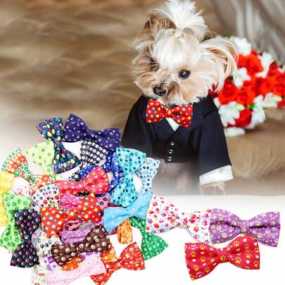 3/12pcs Multi-Color Pet Bow Ties - Adorable Paw Print/Bone And Other Printed Patterns, Suitable For Dog/Cat Holiday Outfits, Pet Birthday Party/Festival Celebration Fashionable Accessory