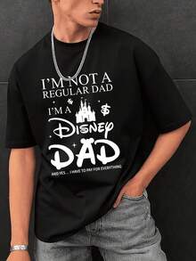 Men's Disney Casual T-Shirt, "I'm A Disney Dad" Print, Humorous Dad Life Design, Comfortable Soft Fabric, Ideal For Fathers & Theme Park Visits - 黑色 - 查看 1