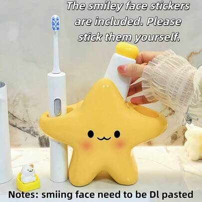 4-In-1 Cute Star Plastic Toothbrush & Toothpaste Storage Box | Durable Plastic Structure, Multifunctional Design, Suitable For Bathroom, Office And Travel