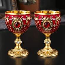 2pcs Vintage Medieval Style Renaissance Chalice Goblets, Luxury Gold-Plated With Exquisite Floral Pattern, Handcrafted Metal Cups, Suitable For Housewarming Gifts, Special Occasions And Decoration - Multicolor - View 8