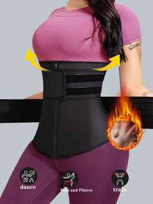 1 pieza Faja reductora unisex, diseño de doble capa con y cremallera, da forma a la cintura perfecta, mejora la transpiración durante el entrenamiento, logra el perímetro de cintura ideal - Negro - Ver 10