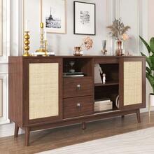 Buffet With 3 Sliding Doors In Genuine Rattan And 2 Drawers, 155 X 38 X 80 Cm, Breathable, Stable And Versatile - Camel - View 7