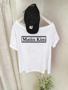 Y2K Print Off-The-Shoulder Short Sleeve T-Shirt, Women's, Summer Wear, 2026 New Fashionable Innerwear/Outerwear, Loose Fit, Slimming, Off-The-Shoulder, Sexy, Versatile Top - White - View 1