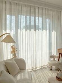 1件装现代亚麻薄纱窗帘 - 日式亚麻风格，杆袋式设计，适用于客厅和卧室 - 透光轻薄窗帘，客厅窗帘，卧室窗帘 - 彩色 - 查看 7