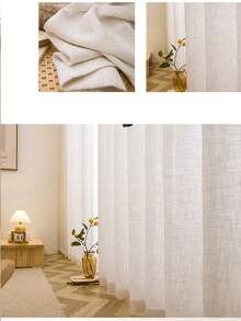 1件装现代亚麻薄纱窗帘 - 日式亚麻风格，杆袋式设计，适用于客厅和卧室 - 透光轻薄窗帘，客厅窗帘，卧室窗帘 - 彩色 - 查看 3