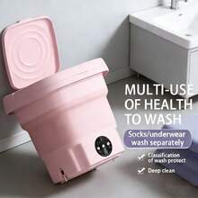 EdvElla Mini Lavadora Plegable Morada - Lavandería automática 2 en 1, portátil para alquileres y viajes. Operación sencilla, regalo práctico para estudiantes y jóvenes familias - Lavadora multifuncional rosa - Ver 5
