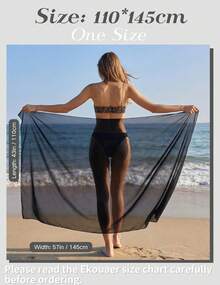 Women Sarong Chiffon Bathing Suit Cover Up Long Beach Bikini Wraps Sheer Swim Suit Coverup 2026 Pareo For Women - 黑色 - 查看 6