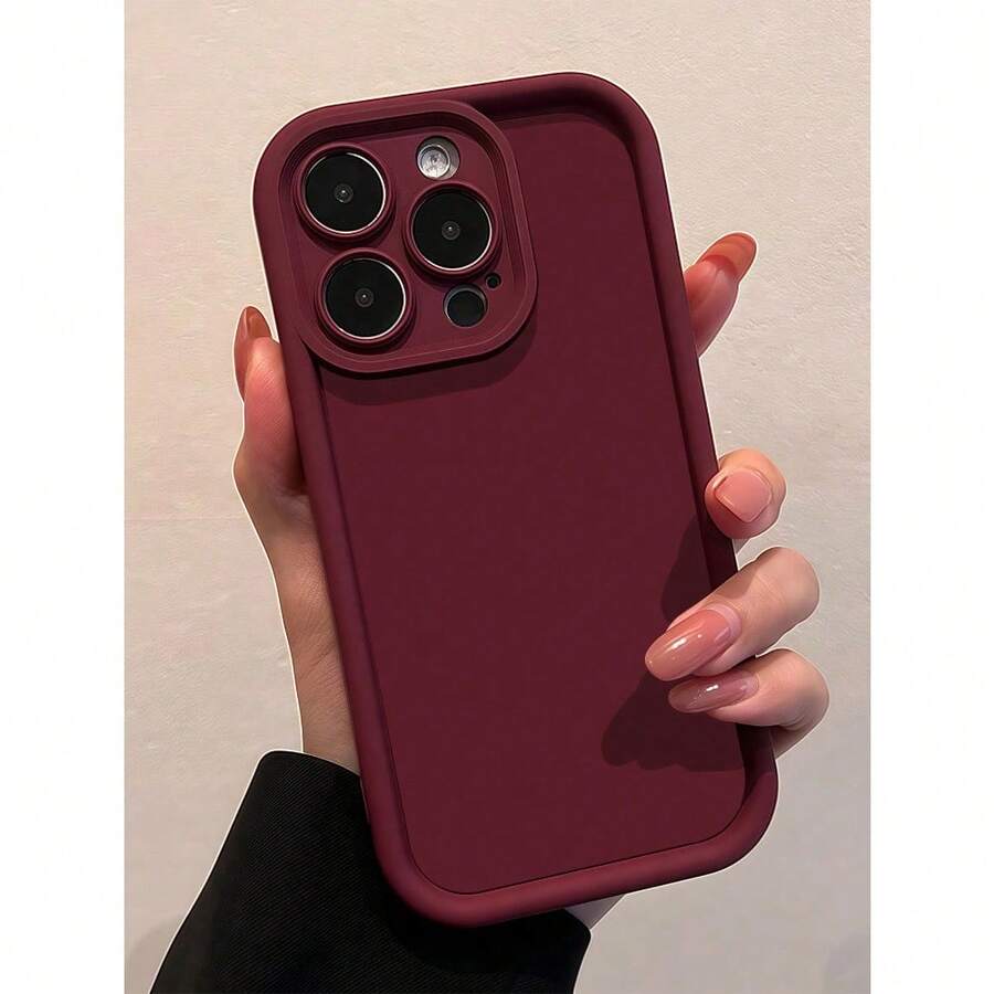 1pc Burgundy Personalized Pattern Full Coverage TPU Shockproof Phone Case Compatible With IPhone 16, 15, 14, 13, 12, 11 Pro Max, Series Waterproof Anti-Fall Scratch Resistant - Burgundy - View 1