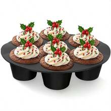 Silicone Muffin Pans For Air Fryer 7 Cavity Muffin Tray Cupcake Pan Nonstick Brownie Cake Mold Round Pudding Recipe Tray Bakeware Baking Equipment - Black - View 13