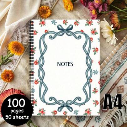دفتر ملاحظات حلزوني مزخرف بطراز زهري قديم بحجم A4، مظهر أنيق وبسيط، نمط زهري دقيق محيط، تصميم إطار يضيف جمالية، صفحات مبطنة مريحة وناعمة، مناسب للسجلات اليومية وملاحظات العمل وجمع الإلهام وأكثر، يوفر تجربة كتابة ممتعة، عنصر عملي وذوقي لتحسين الكفاءة والجودة.