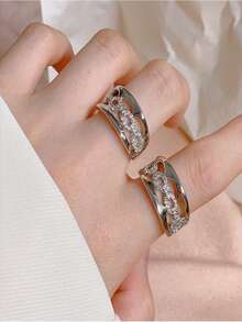 1pc Gold-Plated Cubic Zirconia Triangle Open Ring, Creative Personalized Design, Minimalist Retro Korean Style Fashion Casual, Suitable For Ramadan, Gift For Women & Men, Daily, Casual, Party Wear - Yellow Gold - View 14