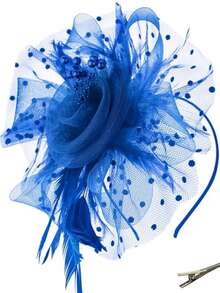 1 Peça Chapéu Fascinator Vintage Estilo Anos 20, 30 e 50 para Mulheres, Peça de Cabeça Encantadora com Laço, Flor e Véu, Adequado para Casamento, Chá da Tarde - Azul Royal - Visão 1