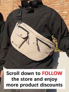 纯色街头风日系情侣胸包，大容量简约轻便单肩包，男女通用休闲户外运动斜挎包，适合外出、骑行和运动。 - 卡其色 - 查看 2