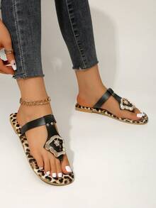 新款女士凉鞋，黑色女士凉鞋，时尚女士平底凉鞋 - 黑色 - 查看 6