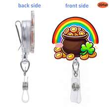 Carrete retráctil para el Día de San Patricio con diseños de trébol de la suerte, arcoíris, monedas y duendes, adecuado para portadores de tarjetas de identificación, regalos festivos - Multicolor - Ver 2