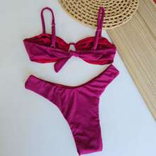 Bikini Top With Underwire Support + High-Cut Bottom In Polyamide Supplex Fabric. - 酒紅色 - 查看 2