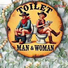 2D Flat Metal Wall Art - 8"X8" Vintage Western Theme "Men's & Women's" With Cowboy And Cowgirl Illustration, Suitable For Country Decor In Bar, Cafe, Office And Bathroom, Unique Gift Idea, Cafe Decor | Vintage Western Design | Durable Metal Art, Western Wall Art, Random Hole Placement - Multicolor - View 7