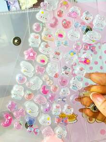 High Quality 3D Cute Stickers, Interesting Shiny Embossed Decorations, Stereoscopic Interesting Japanese Anime Stickers, Crystal Stickers, Solid Material, Exquisite Stereoscopic Shape, Self-Adhesive Waterproof Non-Stick Decorative Stickers, With Texture Effect And Rich Decorative Atmosphere, Mixed Color Design, Asymmetric Shape, Waterproof Decorative Stickers - Multicolor - View 9