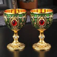2pcs Vintage Medieval Style Renaissance Chalice Goblets, Luxury Gold-Plated With Exquisite Floral Pattern, Handcrafted Metal Cups, Suitable For Housewarming Gifts, Special Occasions And Decoration - Multicolor - View 6