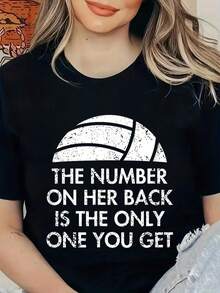 Volleyball Dad Mom Daughter Funny Back Number Design T-Shirt, Graphic Tees Women - Black - View 6