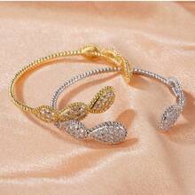 全新时尚欧美畅销经典双水滴水钻开口手镯，奢华精致百搭优雅女士礼物，浪漫珠宝批发 - 水滴手鐲 - 查看 3