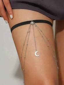 1pc Arabic Style Crescent Moon Pendant Leg Chain Body Chain, Women Beach Holiday Daily Wear Festival Gift - Silver - View 2