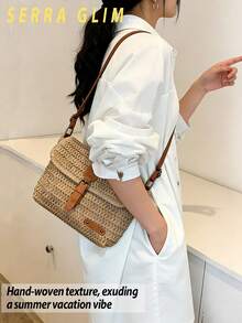 Retro-Chic Woven Tote Bag Beach Vacation Straw Crossbody Bag Summer Casual Messenger Bag Vintage Rustic Handbag Forest Cottagecore Handbag Inspired Woven Bag-Perfect For Beach Trips Vacations Commuting Parties Birthday Gifts Valentine's Day Gifts Mother's Day Gifts - 卡其色 - 查看 4