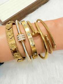 5件套简约优雅奢华闪亮星形手镯，钛钢材质，尽显高端气质，女士专属 - 金色3 - 查看 3