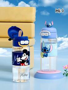 Disney 1Pc 600ml  Cartoon Water Bottle, Tritan Material Dual-Drinking Spout Plastic Cup, 3D Character Straw Cup, Leak-Proof & Shatter-Resistant Student School Water Bottle, Ideal Gift For Summer Outdoor, Home, Spring Outing, Birthday, Back To School, Wedding & Festivals - Multicolor - View 3