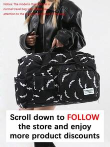 Luxury Bat Pattern Random Weekend Travel Bag, With Waterproof Pocket And Shoe Compartment, Large Capacity Hospital Maternity Bag, Waterproof Overnight Messenger Handbag, Lightweight Personal Luggage Bag, Suitable For Sports, Fitness, Yoga, And School Use To Store Study Supplies - Multicolor - View 3