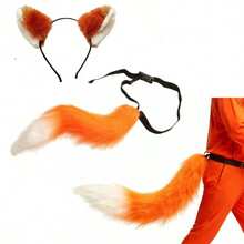 Halloween Animal Ear & Tail Set, Anime Cat Ear Headband, Cat Ear Headband, Fox Tail Accessory, Cosplay Props, Handmade Realistic Cat Ear Headband, Bells Collar - Multicolor - View 11