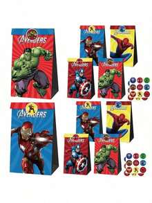 Marvel Bộ 12 túi quà tặng siêu anh hùng kèm sticker, hộp kẹo Avengers, trang trí tiệc sinh nhật, quà tặng sinh nhật và ngày lễ hoàn hảo. - Nhiều màu - Xem 1