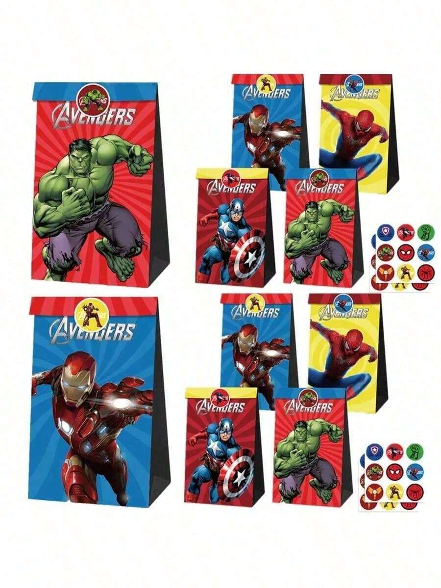 Marvel Bộ 12 túi quà tặng siêu anh hùng kèm sticker, hộp kẹo Avengers, trang trí tiệc sinh nhật, quà tặng sinh nhật và ngày lễ hoàn hảo. - Nhiều màu - Xem 1