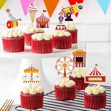 48 Pack Circus Cupcake Toppers Circus Tent Clown Hat Trick Cupcake Picks For Carnival Theme Party Baby Shower Birthday Party Decoration Supplies - Travel - View 5